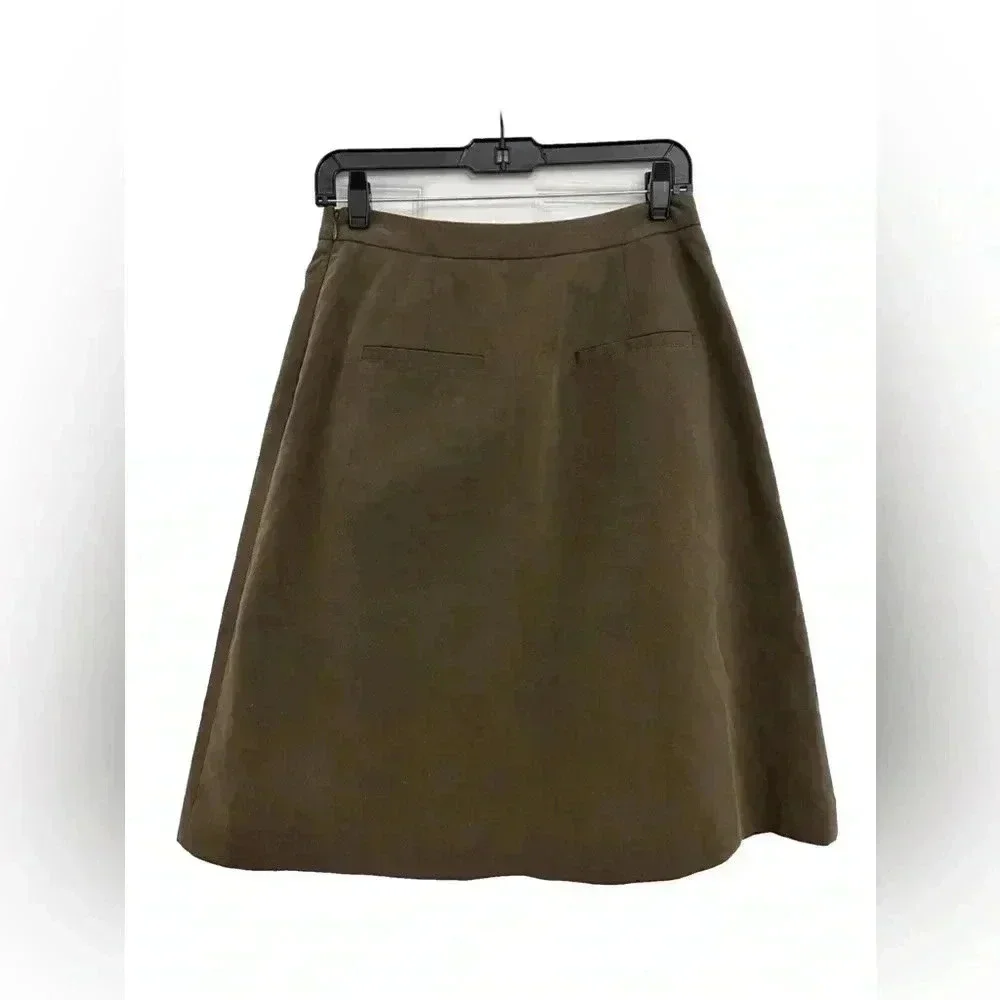 Club Monaco Green Khaki A Line Skirt with Button Details‎ Size 4